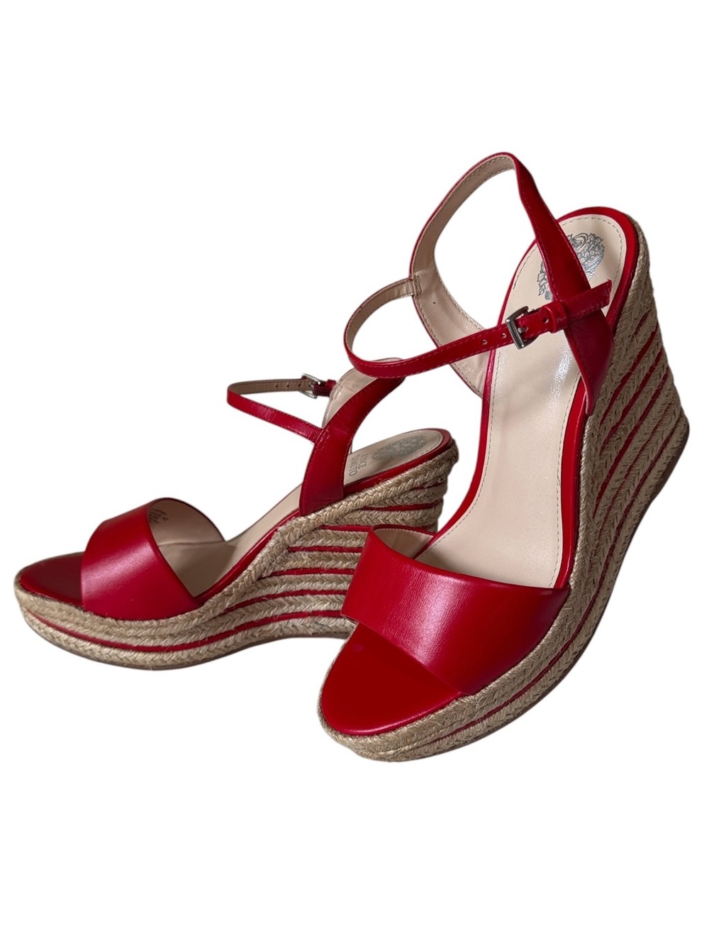 Vince Camuto Red Leather Espadrille Wedge Sandals Ankle Strap Size 10